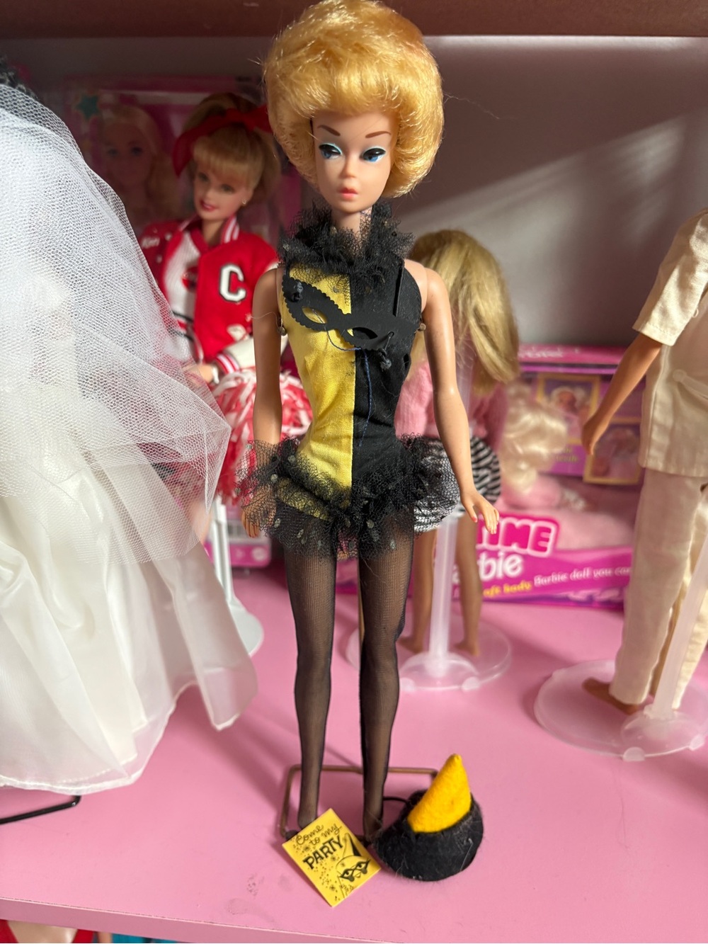 Vintage Blonde Barbie in Black and Gold Party Outfit
